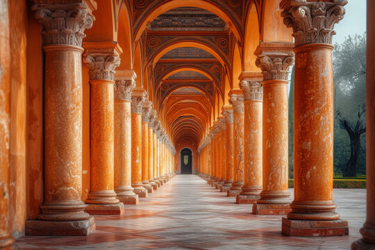 A Series Of Architectural Arches In Varying Shades Of Terracotta, Showcasing The Intricate Details And Warm Hues Of Historic Structures.  Generative Ai.