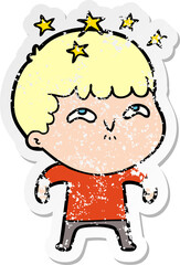 distressed sticker of a cartoon amazed boy