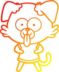 warm gradient line drawing cartoon dog with tongue sticking out