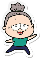 Obraz premium sticker of a cartoon happy old lady