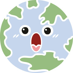 flat color retro cartoon planet earth