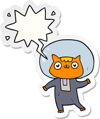 cartoon space cat and speech bubble sticker