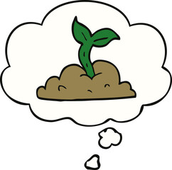 cartoon growing seedling and thought bubble