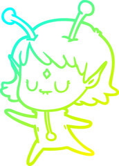 cold gradient line drawing cartoon alien girl