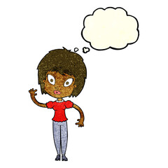 cartoon pretty girl with thought bubble