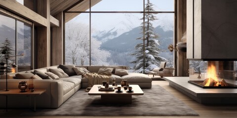 Cozy chalet interior with modern elements and natural accents.