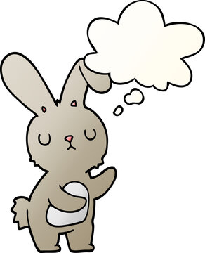 cute cartoon rabbit and thought bubble in smooth gradient style