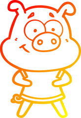 warm gradient line drawing happy cartoon pig