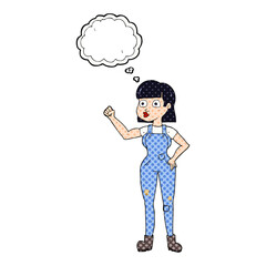 thought bubble cartoon woman clenching fist