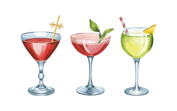 Set of watercolor cocktails illustration