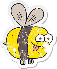 retro distressed sticker of a cartoon bee