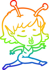 rainbow gradient line drawing cute alien girl cartoon