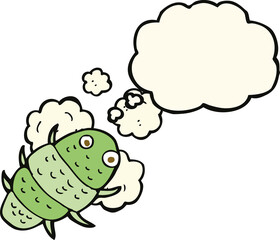 cartoon bug with thought bubble