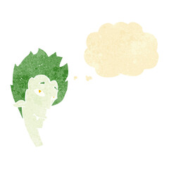 cartoon vampire head with thought bubble