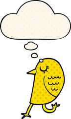 cartoon bird and thought bubble in comic book style
