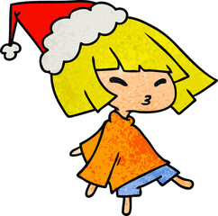 christmas textured cartoon of kawaii girl