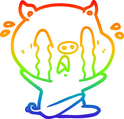 rainbow gradient line drawing crying pig cartoon