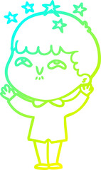 cold gradient line drawing cartoon amazed boy