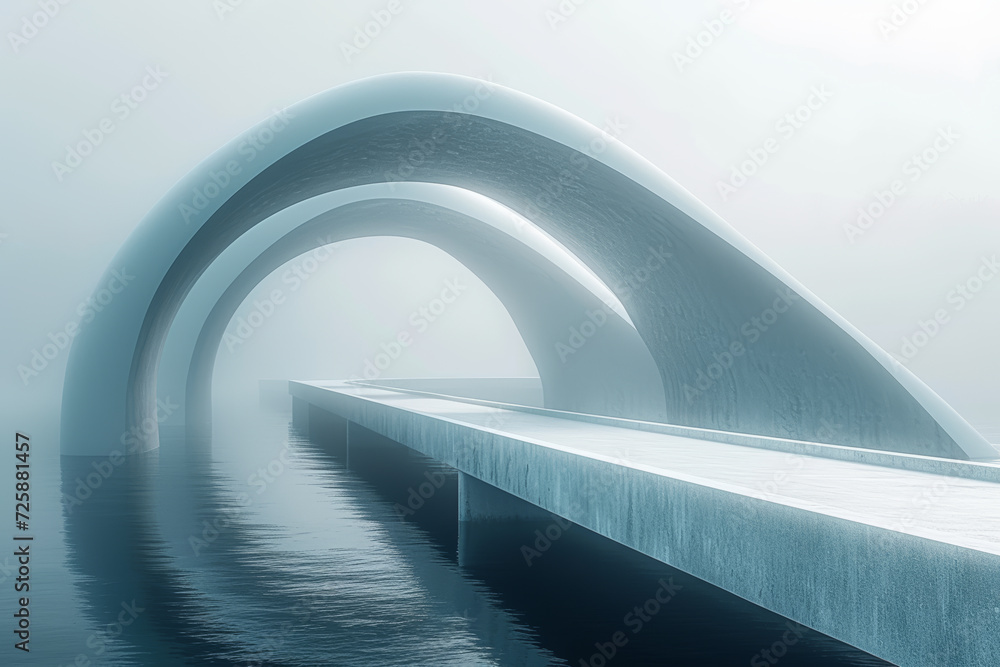 Poster a minimalist image of a geometrically designed modern bridge, with clean lines and symmetrical eleme