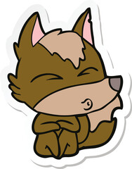 sticker of a cartoon wolf whistling