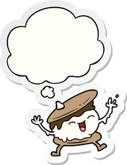 smore cartoon and thought bubble as a printed sticker