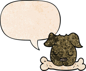 cartoon dog and bone and speech bubble in retro texture style