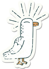 grunge sticker of tattoo style seagull bird