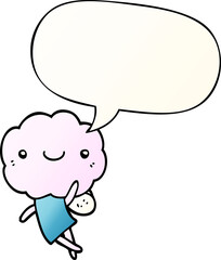 cute cloud head creature and speech bubble in smooth gradient style