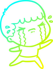 cold gradient line drawing cartoon man crying
