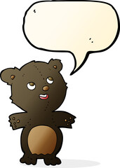 cartoon happy little black bear with speech bubble