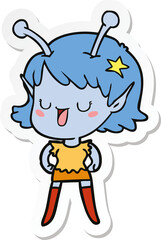 sticker of a happy alien girl cartoon