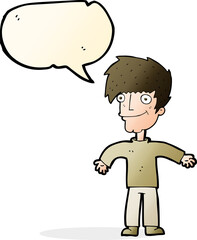 cartoon happy man with speech bubble