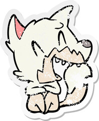 distressed sticker of a laughing fox cartoon