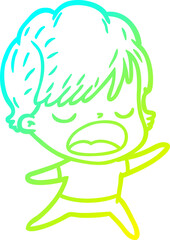 cold gradient line drawing cartoon woman talking