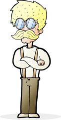cartoon hipster man with mustache and spectacles