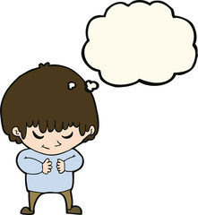 cartoon shy boy with thought bubble