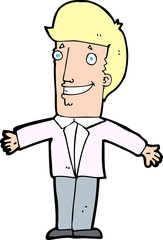 cartoon grining man with open arms