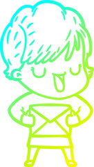 cold gradient line drawing cartoon woman talking