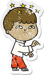 distressed sticker of a cartoon amazed boy