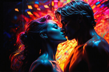 kissing couple, sparkles around them. Picture about sex, tantra, valentines day. Generative AI