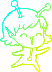 cold gradient line drawing cartoon alien girl laughing