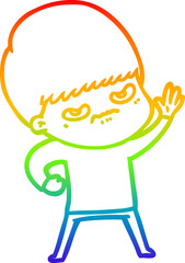 rainbow gradient line drawing angry cartoon boy