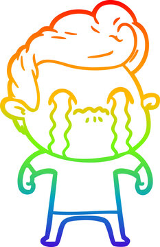 recommend clip art: rainbow gradient line drawing cartoon man crying