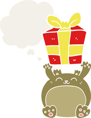 cute cartoon christmas bear and thought bubble in retro style