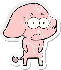 distressed sticker of a cartoon unsure elephant