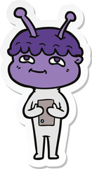 sticker of a friendly cartoon spaceman