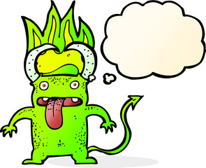 cartoon little devil with thought bubble