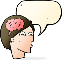 cartoon head with brain symbol with speech bubble