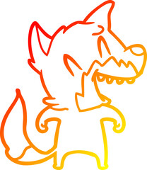 warm gradient line drawing laughing fox cartoon