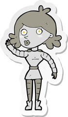 sticker of a cartoon robot woman waving